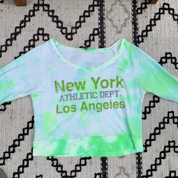 NWT neon green/white tie dye L/S crop sweatshirt - Picture 14 of 16